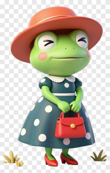 Cartoon Frog Wearing A Dress And Hat PNG