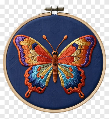 Colorful Embroidered Butterfly In A Hoop PNG