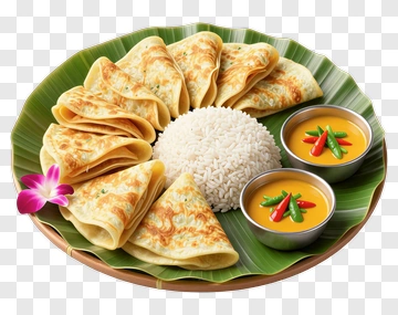 Plate Of Roti With Rice And Dipping Sauce PNG