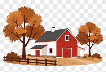 Red Barn Surrounded By Autumn Trees PNG