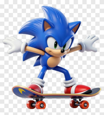 3D Blue Hedgehog Skateboarding PNG
