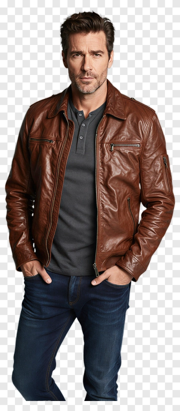 Man In Brown Leather Jacket PNG