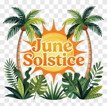June Solstice With Tropical Palm Trees And Sun PNG
