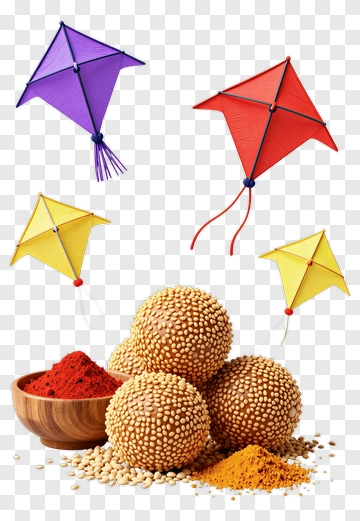 Colorful Kites And Traditional Indian Sweets PNG