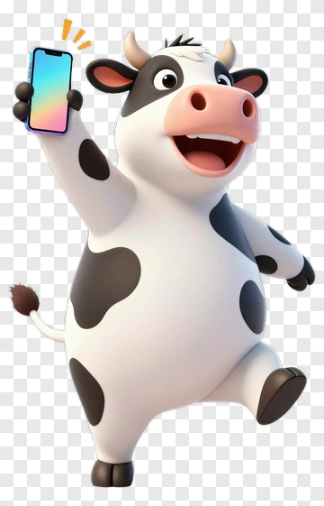 Cartoon Cow Holding A Smartphone PNG