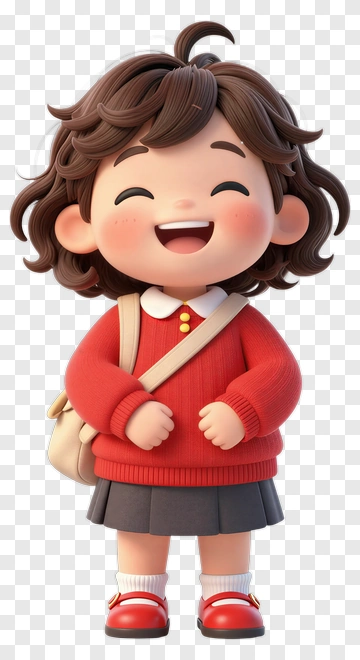 Cartoon Girl Smiling In A Red Sweater PNG