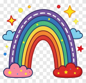 Colorful Rainbow With Clouds And Stars PNG