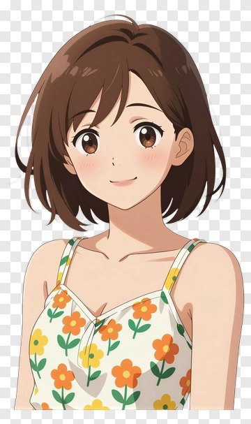 Smiling Young Woman In Floral Dress PNG