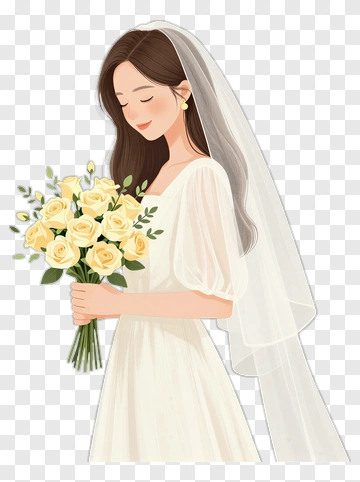 Bride Holding A Bouquet Of Yellow Roses PNG