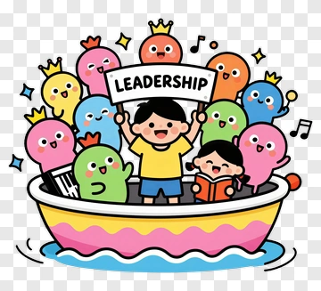 Cartoon Children Holding A Leadership Sign In A Boat PNG