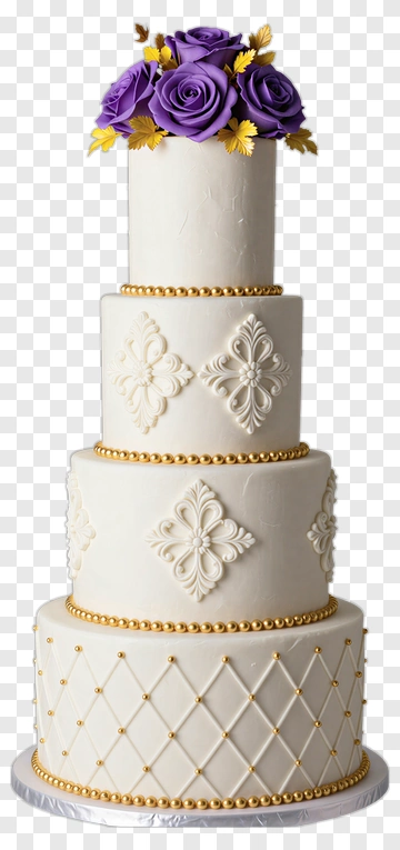 Elegant Wedding Cake With Purple Roses PNG