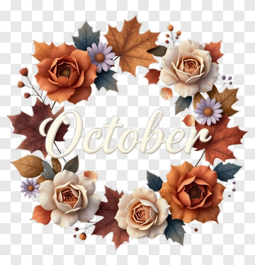 October Floral Wreath PNG