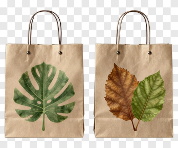 Brown Paper Bag With Green And Brown Leaves PNG