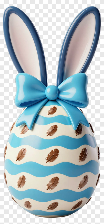 Easter Egg With Blue Ribbon And Bunny Ears PNG
