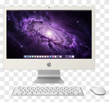 Apple Desktop Computer With Cosmic Wallpaper PNG