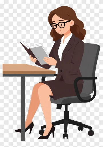 Businesswoman Reading A Book At A Desk PNG