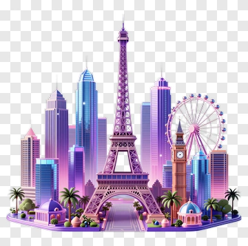 Colorful Cityscape Featuring The Eiffel Tower PNG