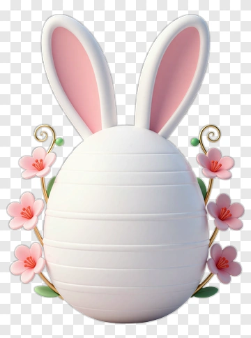 Easter Bunny Egg With Flowers PNG