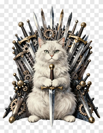 Cat Sitting On A Throne Of Swords PNG