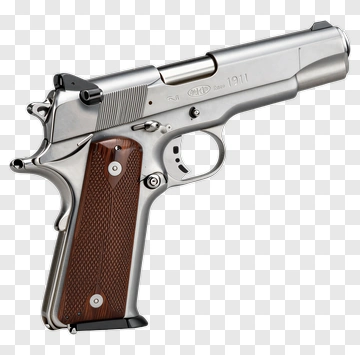 Silver Handgun With Brown Grip PNG