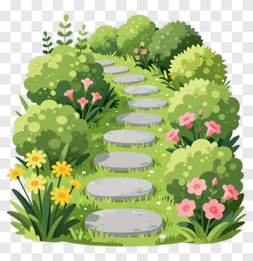 Garden Pathway With Flowers And Bushes PNG