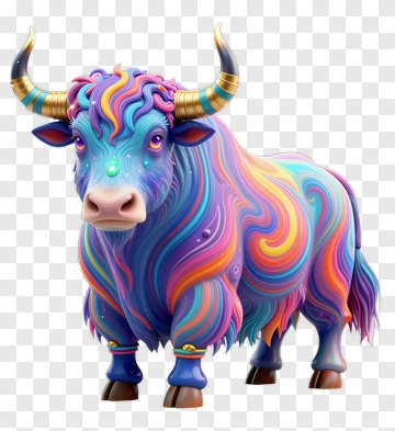 Colorful 3D Bull With Swirling Patterns PNG