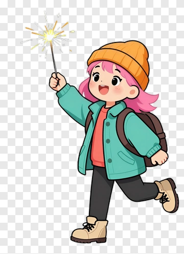 Cartoon Girl Holding A Sparkler PNG