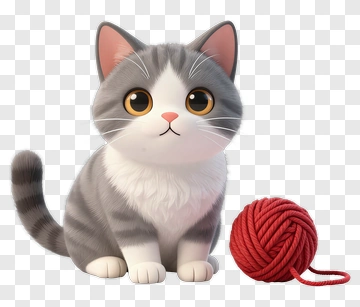 Cartoon Cat Sitting Beside A Red Yarn Ball PNG