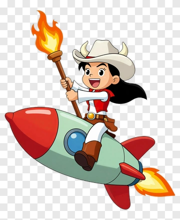 Cartoon Cowgirl Riding A Rocket PNG