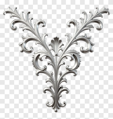 Ornate Silver Floral Design PNG
