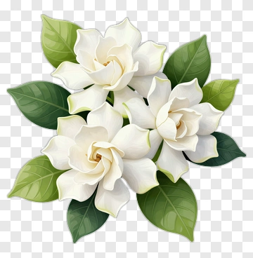 White Gardenia Flowers With Green Leaves PNG