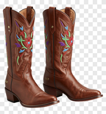 Brown Cowboy Boots With Colorful Embroidery PNG