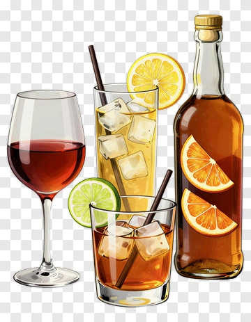 Assorted Drinks With Citrus Garnish PNG