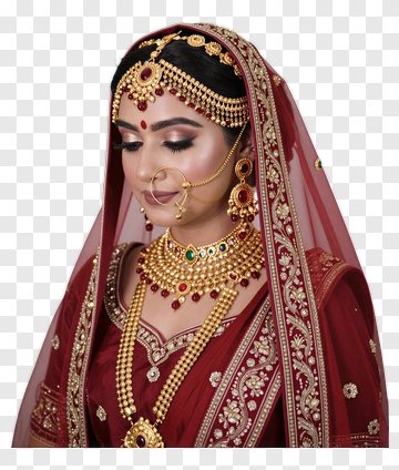 Bridal Woman In Traditional Red Attire PNG