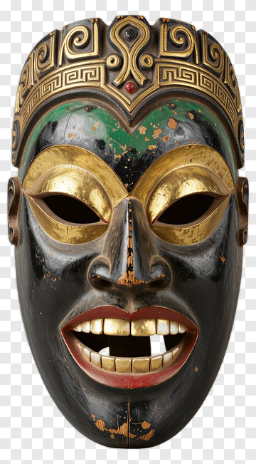 African Tribal Mask With Gold Accents PNG