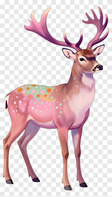 Colorful Cartoon Deer With Antlers PNG