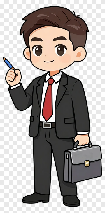 Cartoon Businessman Holding A Pen And Briefcase PNG