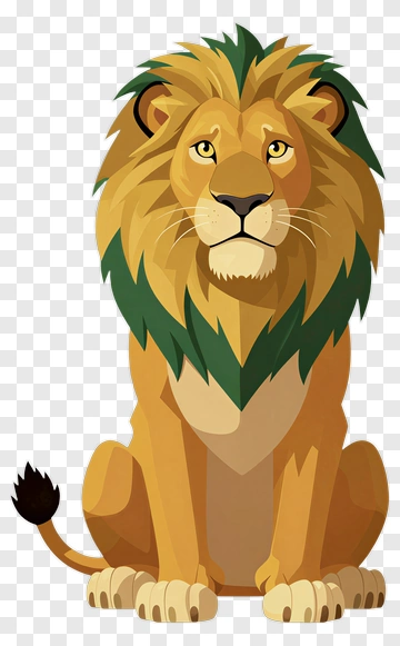 Cartoon Lion With Green Mane PNG