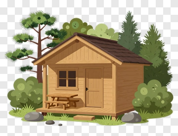 Wooden Cabin Surrounded By Trees PNG