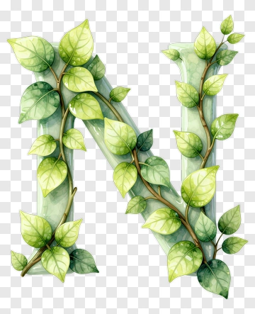 Green Leafy Letter N PNG