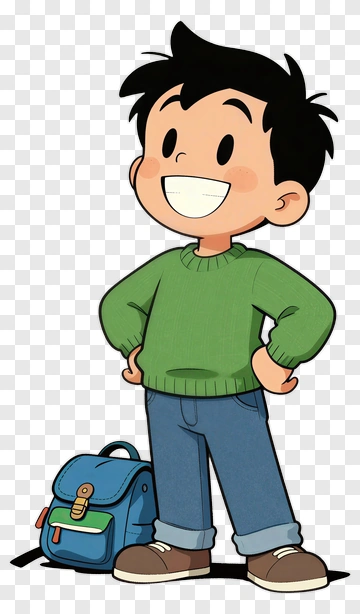 Cartoon Boy Standing With A Backpack PNG
