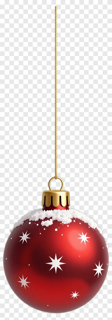 Red Christmas Ornament With Snow And Stars PNG