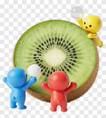 Colorful Characters Holding Objects By A Kiwi Slice PNG