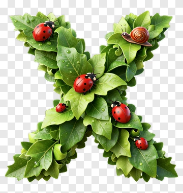 Leafy Letter X With Ladybugs And Snail PNG