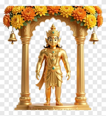 Golden Statue Of A Hindu Deity With Floral Decoration PNG