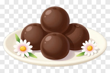 Chocolate Truffles On A Plate With Flowers PNG