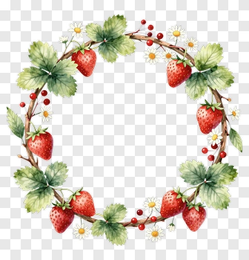 Strawberry Wreath With Flowers PNG