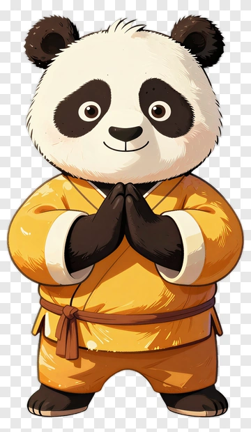 Cartoon Panda In A Yellow Robe PNG