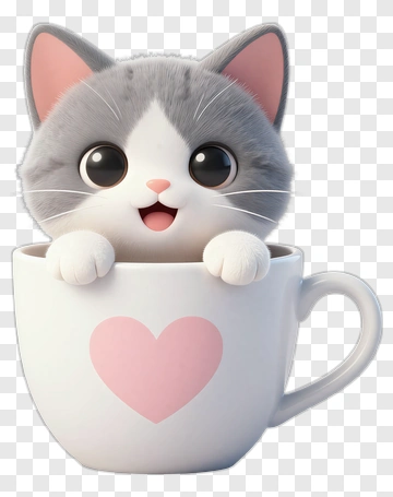 Cute Cat In A Coffee Mug PNG