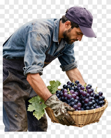 Farmer Carrying A Basket Of Grapes PNG